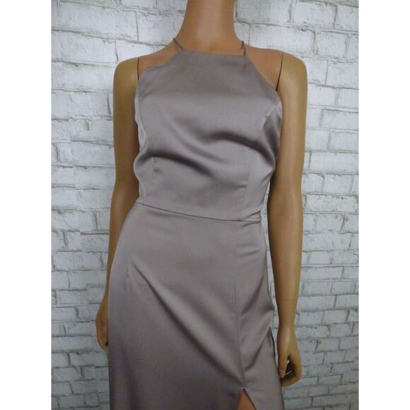 $248 Lovers + Friends Dark Grey Draped Back Sheyla Satin Gown Small NEW - Picture 6 of 16
